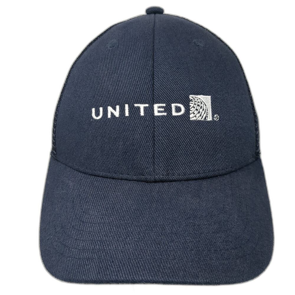 United Strapback Mesh Back Trucker Hat Blue One Size Embroidered Cintas